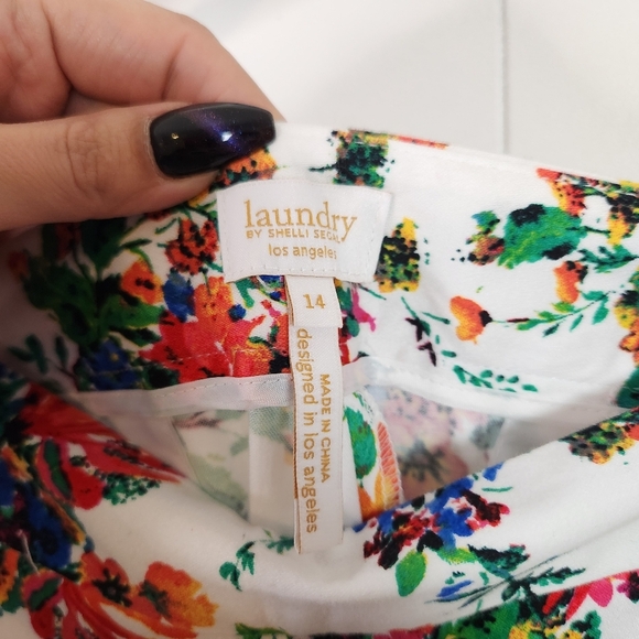 Laundry Shelli Segal White Floral Capri Pants Cropped Womens Size 14 Office Cute - Picture 5 of 8